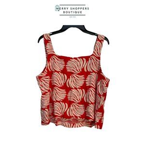 Red & Ivory Palm Print Sleeveless Crop Top